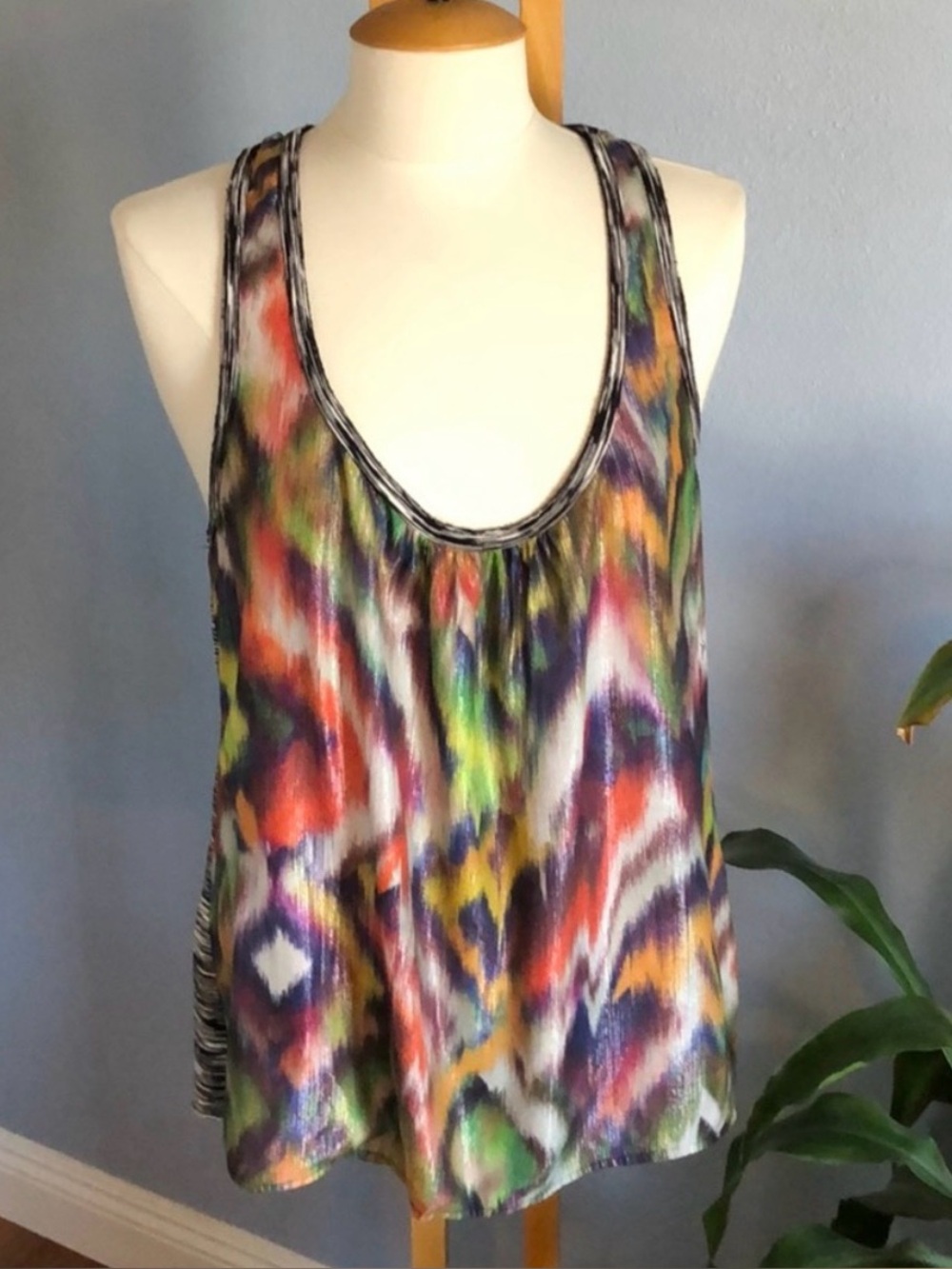 Trina Turk Multicolor Ikat-Print Tank Top - Green, Purple, Orange